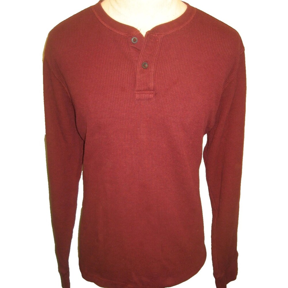 Mens Izod Maroon Henley LS Cotton Thermal Waffle Knit Pullover Shirt sz XXL